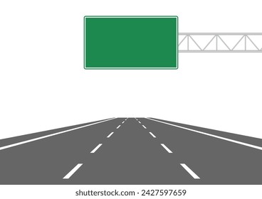 Empty Asphalt Highway Road with Traffic Sign. Vector Illustration. 