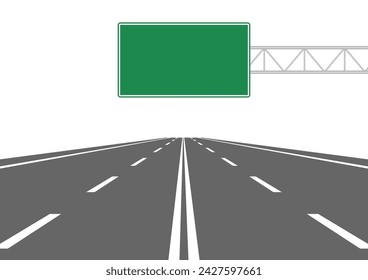 Empty Asphalt Highway Road with Traffic Sign. Vector Illustration. 
