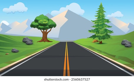 Empty Asphalt Highway Road with Traffic Sign. Vector Illustration.