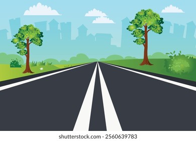 Empty Asphalt Highway Road with Traffic Sign. Vector Illustration.