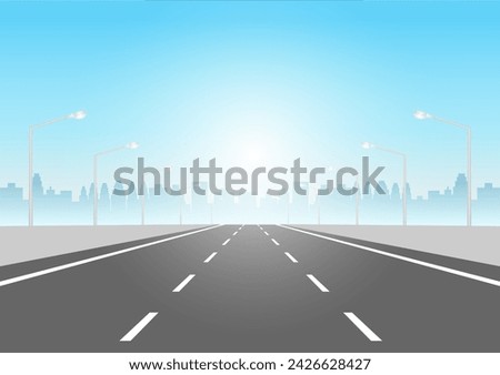 Empty Asphalt Highway Road with Traffic Sign. Vector Illustration. 