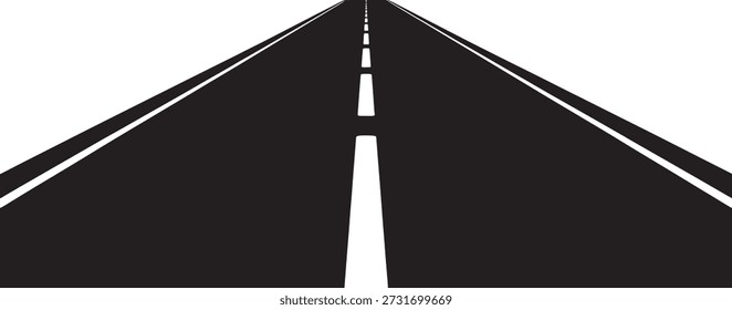 Leere asphaltierte Autobahn mit weißen Fahrbahnmarkierungen, die sich in die Ferne erstrecken und so ein Gefühl von Perspektive und Reise schaffen.