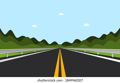 Empty Asphalt Road with Hills on Background - Vector