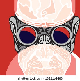 An empty, attentive look.
Abstract image of a part of the face wearing a mask and glasses.