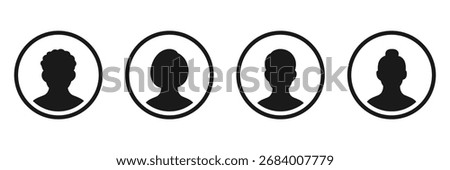 Empty avatars set. Monochrome face placeholders icons. Vector male and female icon for unfilled user, person icon, profile picture. People icon on white background