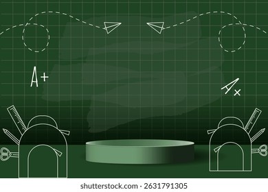 Empty Back to School Podium. Vector illustration of realistic Empty Podium for Back to School Sale promo background. EPS 10