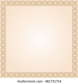 Empty backdrop with ethnic design. Greek traditional borders. In beige color isolated on round gradient background. Vector illustrations.