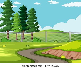 Ruta de fondo vacía en la ilustración del paisaje del parque