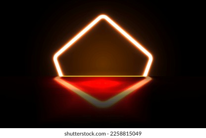 Empty background scene. Dark street reflection on the wet pavement. Rays neon light in the dark, neon figures. Night view of the street, the city. Abstract dark background. Abstract spotlight.