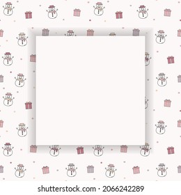 Fondo vacío con hombres de nieve y regalos. concepto de Navidad. Vector
