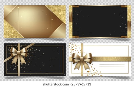 Empty backgrounds in black and gold color. Luxury gold card. Elegant template for voucher, gift card, coupon. 