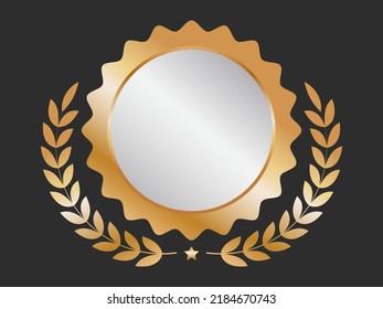 Empty Badge Or Label With Golden Laurel Wreath On Black Background.