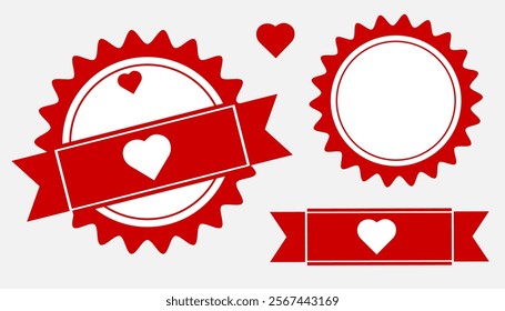 Empty badge sticker for your text. Sticker for product, heart icon, gratitude. Vector graphics.