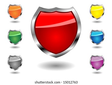 Empty badges. Ornamental shields over white.