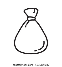Empty bag icon. Line art symbol for hygienic bag, money, savings, waste. Black and white simple illustration. Contour hand drawn isolated vector image on white background