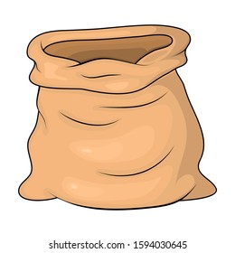 Empty bag open for gold or money. brown Burlap sack vector Illustration isolated on white background. Template for 2D game UI.