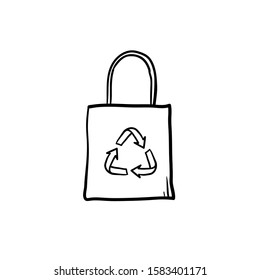 empty bags and  recycling symbol with hand drawn doodle style isolated on white