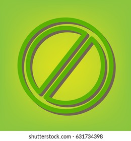 Empty Ban Sign. Vector. Green line icon with brown shadow at green-yellow background.