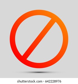 Empty Ban Sign. Vector. Orange, red-yellow icon with shadow on gray background.