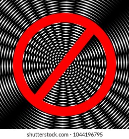 Empty Ban Sign. Vector. Red icon on white and black radial interference as background.