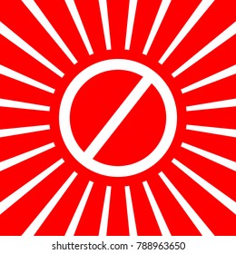 Empty Ban Sign. Vector. White icon on red sun with rays as background. Isolated.