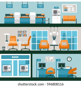 Empty Bank Office Interior. Vector Illustration