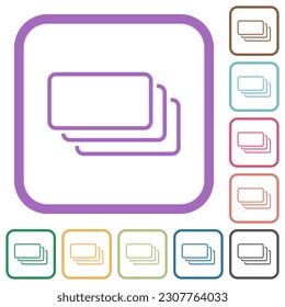 Empty banknotes outline simple icons in color rounded square frames on white background