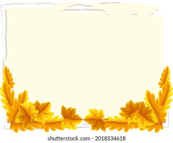 Empty banner with autumn leaves elements on white background illustration