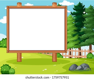 Empty banner board in nature park scenery illustration