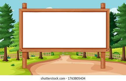 Empty banner board in nature park scenery illustration