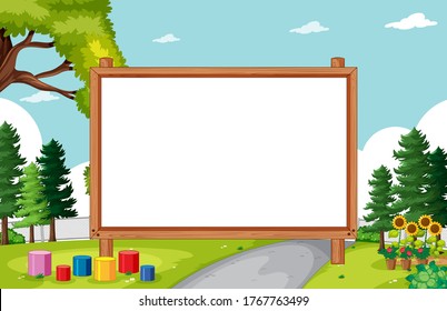 Empty banner board in nature park scenery illustration