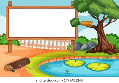 Empty banner board in nature park scenery illustration