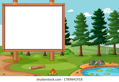 Empty Banner Board In Nature Park Scenery Illustration