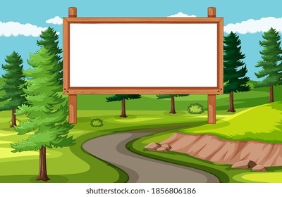 Empty banner board in nature park scenery illustration