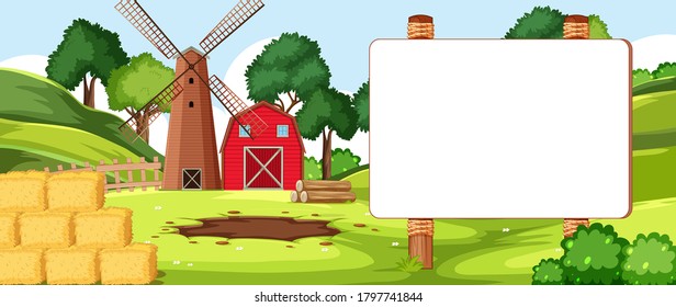 Empty banner board in nuture farm scenery illustration