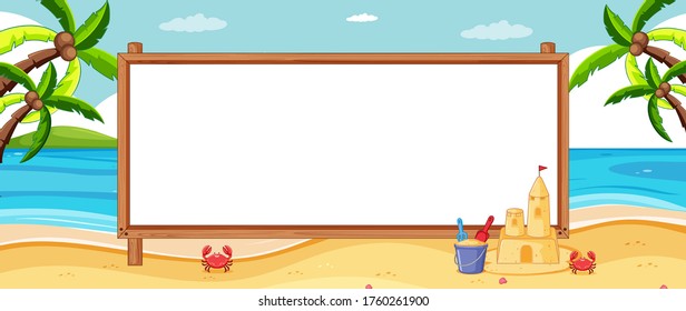 Cartel vacío en la ilustración del paisaje de la playa tropical