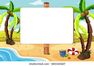 Empty banner board in tropical beach scenery illustration
