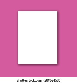 Empty banner, booklet, postcard or brochure design template for business and design with transparent vector shadows. Vector template, mock up isolated on bright pink background.