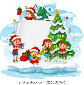 Empty banner with children in Christmas theme illustration