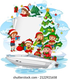 Cartel vacío con niños en ilustración de tema de Navidad