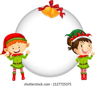 Empty banner in Christmas theme with elves cartoon character illustration