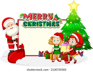 Empty banner in Christmas theme with Santa Claus and children illustration