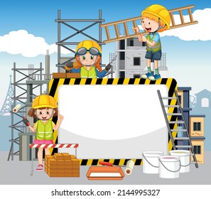 Empty banner with construction objects and elements illustration