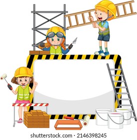 Empty banner with construction objects and elements illustration