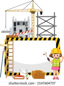 Empty banner with construction objects and elements illustration