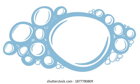 Banner vacío con espacio para texto, agua de jabón aislada con burbujas. Suministros de limpieza o producción de cosméticos, baño o espuma de lavandería. El jabón suplica textura abstracta, vector de estilo plano