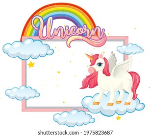 Empty banner with cute pegasus cartoon character on white background illustration