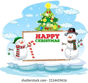 Empty banner with cute snowmans illustration