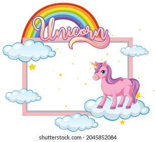 Empty banner with cute unicorn cartoon character on white background illustration