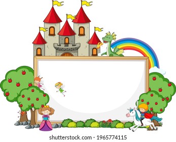 Empty banner with fairy tale cartoon character and elements isolated illustration